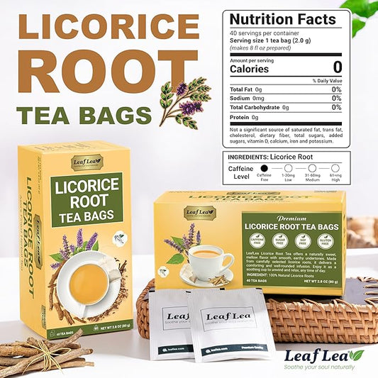 LeafLea 80 Licorice Root Tea Bags, Pure Licorice Spice Tea, Naturally Sweet, Te De Regaliz Herbal Gently Supports Relaxation and Digestive Comfort, Nutrient-Rich, Vegan, Sugar- free, Caffeine Free