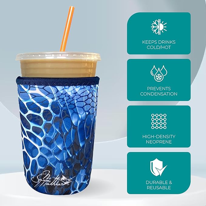 Koverz Iced Coffee Sleeve, Insulated Neoprene Cup Sleeve, Fits a 32 Oz. Coffee Cup, Washable and Reusable, Iced Coffee Accessories, Large Paisley