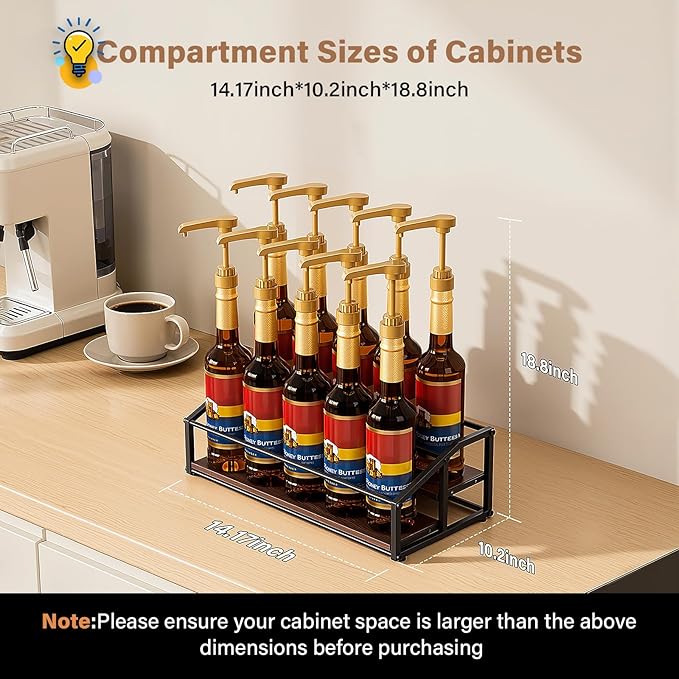 kimilus Coffee Syrup Organizer Rack, Liquor Bottle Display Shelf, 2 Tier 10 Syrup Bottles Holder Stand for Coffee Bar Kitchen Small Wine Rack for Family Storage for Syrup Wine Dressing