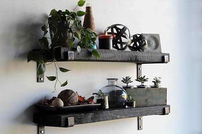 Urban Legacy Accent Shelves | Reclaimed Barn Plank | Set of 2 with Full Brackets (Coffee Bean 30" x 7" x 2")
