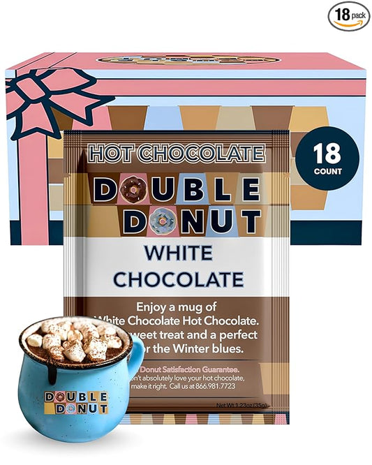 Double Donut White Hot Chocolate Mix Packets, Flavored White Hot Cocoa Mix Packets, 18 Count