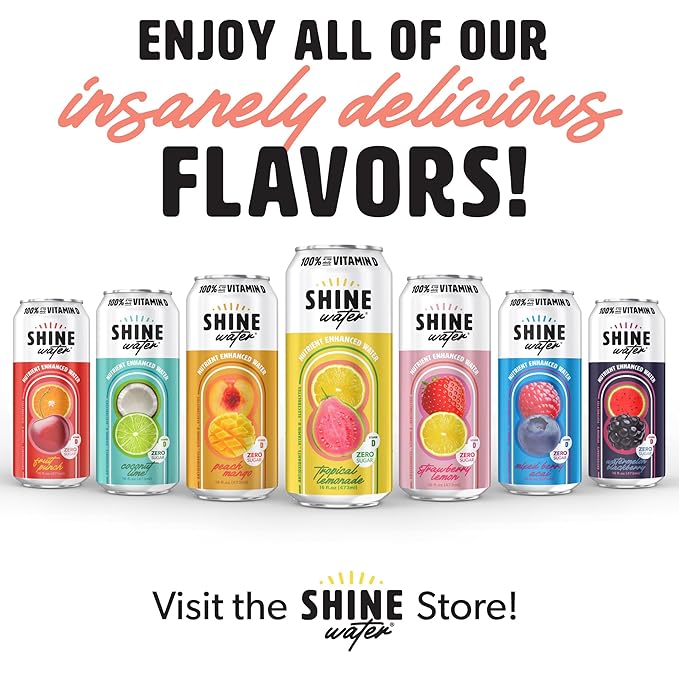Shine Water Tropical Lemonade Vitamin D Electrolyte Drinks 12-Pack, Sugar Free Flavored Water with Magnesium, Zinc & Antioxidants, Low Calorie Hydration Beverage, Plant-Based Vitamin Water Zero Sugar