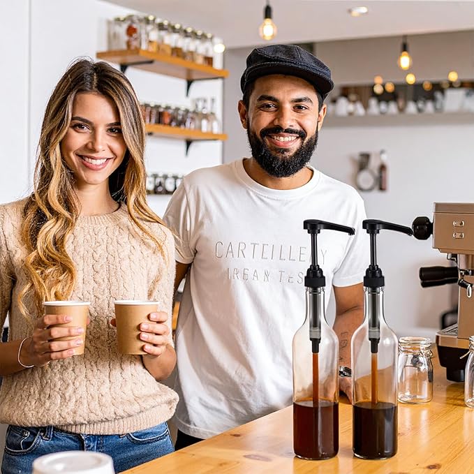 6 Pcs 25 oz Syrup Bottles with Pump Long Neck Bottles Plastic Syrup Pump Dispenser for Coffee Bar Accessories Home Party