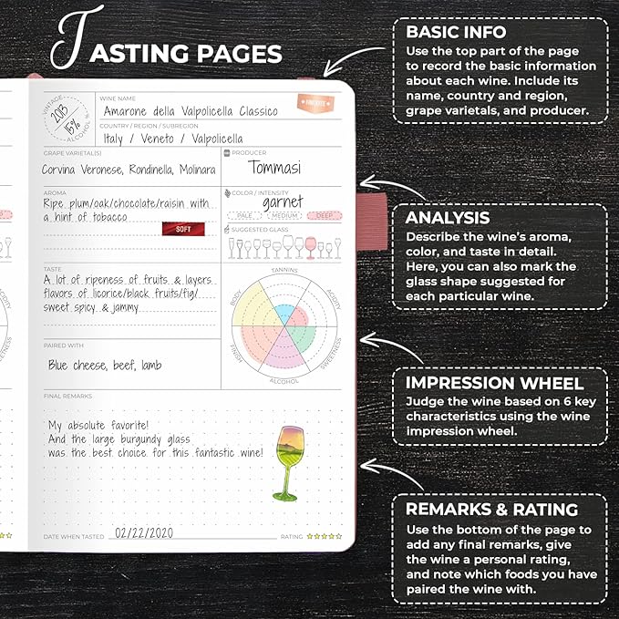 Clever Fox Wine Journal for Wine Tasting – Guided Wine Diary & Log Book with Tasting Instructions, Aroma Wheel, Food Pairing & Glass Guide – 132 Entries, Hardcover, A5 Size (Rose Gold)