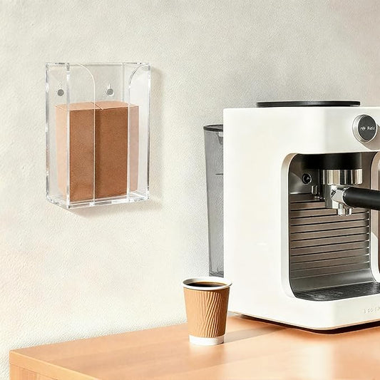 IEEK Coffee Cup Sleeve Holder,Coffee Collar Organizer for Bulk Storage,Kraft Paper Cup Sleeves Rack Clear Acrylic Coffee Sleeve Dispenser Countertop and Wall Mount Disposable Cup Sleeves organizer