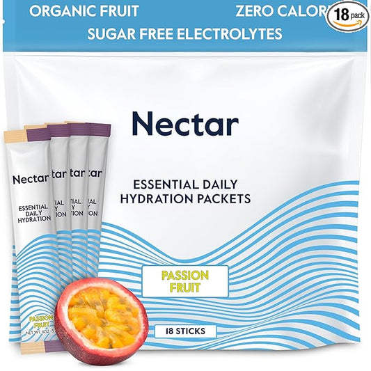 Nectar Hydration Packets - Electrolytes Powder Packets - Sugar Free & 0 Calorie - Organic Fruit Liquid Daily IV for Dehydration Relief & Rapid Rehydration (Passion Fruit 18 Pack)