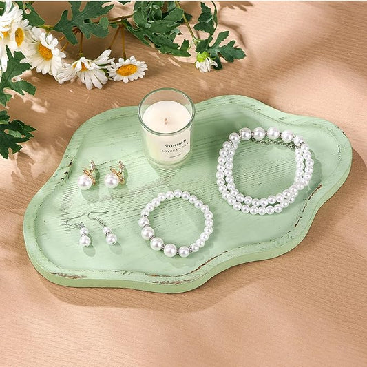 Small Decorative Tray Wood Decorative Serving Tray for Candles Perfume, Cloud Wooden Jewelry Tray Trinket Dish, Wooden Trays for Coffee Table Home Decor