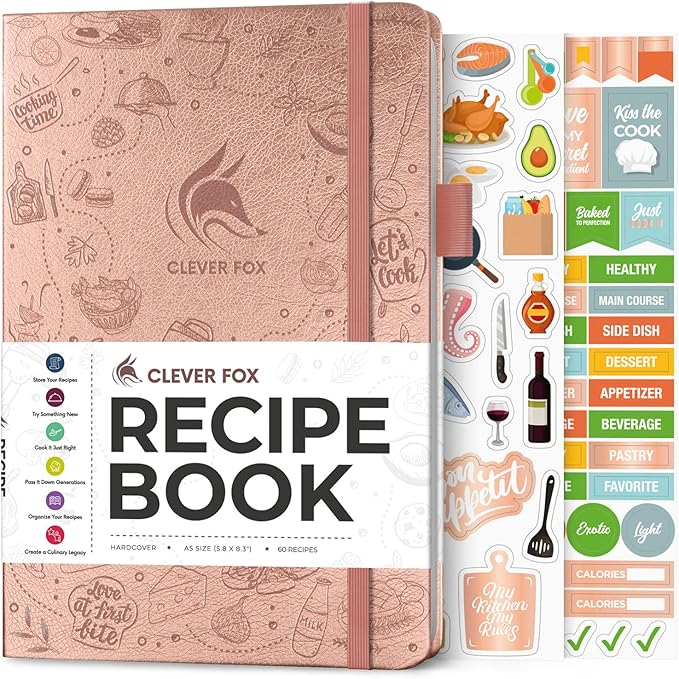 Clever Fox Recipe Book – Blank Family Cookbook – Empty Cooking Journal – Notebook Organizer to Write In Recipes – Medium, A5 (Rose Gold)