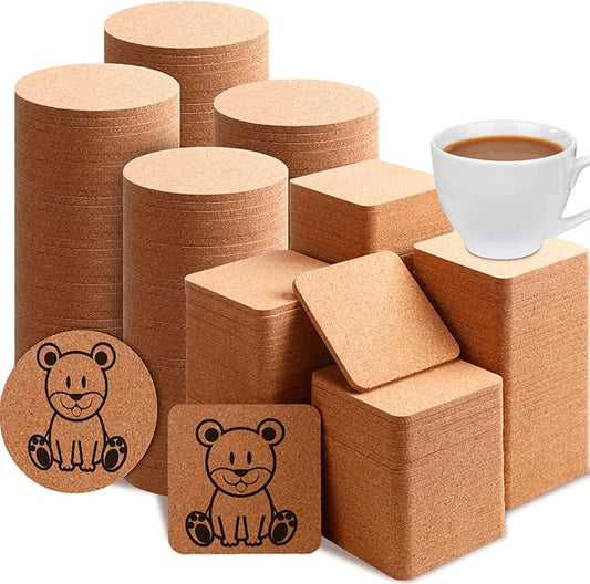 Layhit Cork Coasters for Drinks Absorbent Cork Trivets 4 Inch Bulk Blank Coasters for Kitchen Office Dishes Plate Wine Glass Cup Cottage DIY Crafts(300 Pcs,Square and Round)
