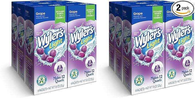 Wyler's Light Pitcher Packs, Water Drink Mix, 6 Boxes (36 Pitcher Packets) (Grape) (Pack of 2)