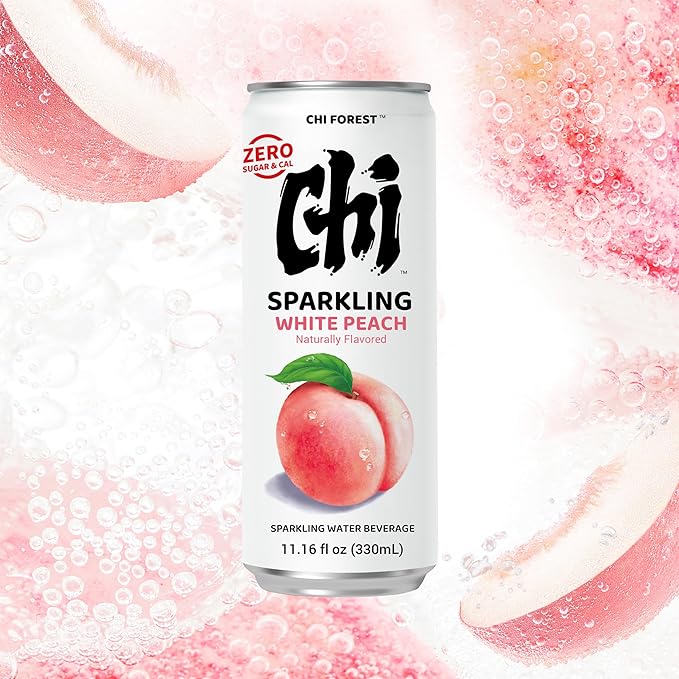 CHI FOREST Sparkling Water Beverage, Lychee & White Peach, 2 Flavors, Zero Sugar, 11.16 fl oz Cans (Pack of 24)