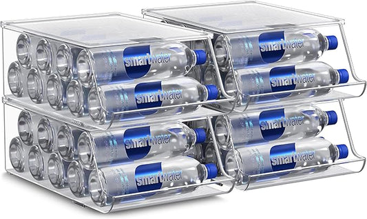 Sorbus Water Bottle Organizer for Fridge with Lid – Holds 9 Bottles – Stackable Drink Organizer for Refrigerator, Pantry, or Countertop – Clear BPA-Free Plastic Bottle Storage Holder (4 Pack)