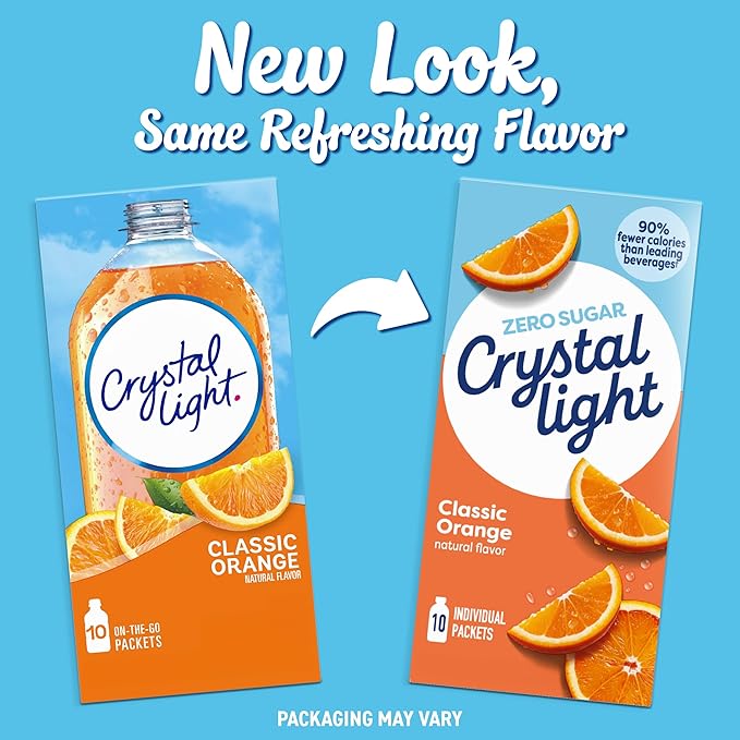 Crystal Light Drink Mix – Classic Orange On-The-Go with Vitamin C (10 CT), Pink Lemonade On-The-Go (10 CT) & Raspberry Ice Canister Drink Mix (Makes 12 Quarts) (Variety Pack)