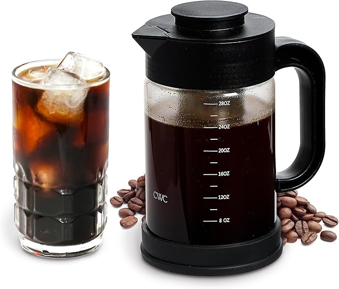 COOK WITH COLOR Cold Brew & Tea Maker - High Borosilicate Glass, PP Handle and Cover, 304 Stainless Steel Filter, TPR Base - Black