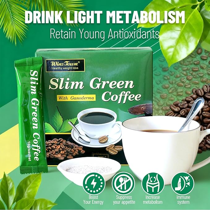 Premium Green Coffee with Ganoderma & Herbal Extracts - Energizing Instant Coffee Blend for Metabolism & Antioxidant Support, 18 Sachets