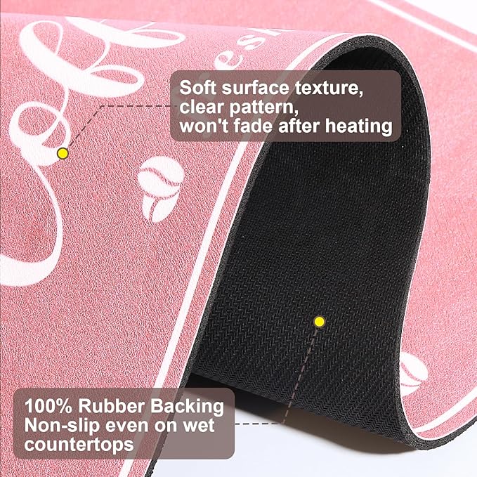 Absorbent Coffee Mat, Fashion Dish Drying Mat for Kitchen Counter Coffee Bar Accessories Espresso Machine Dish Rack 17" x 32" Pink