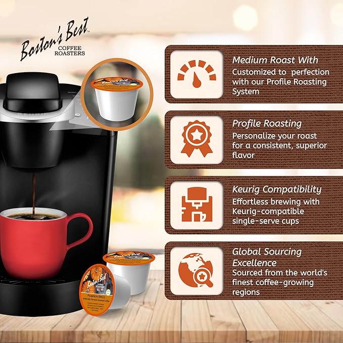 Boston’s Best - Fall-Inspired Pumpkin Spice Coffee, Medium Roast Flavored Gourmet Flavour Compatible with Keurig Coffee Maker, 1 Count (144 Single Serve Cups)