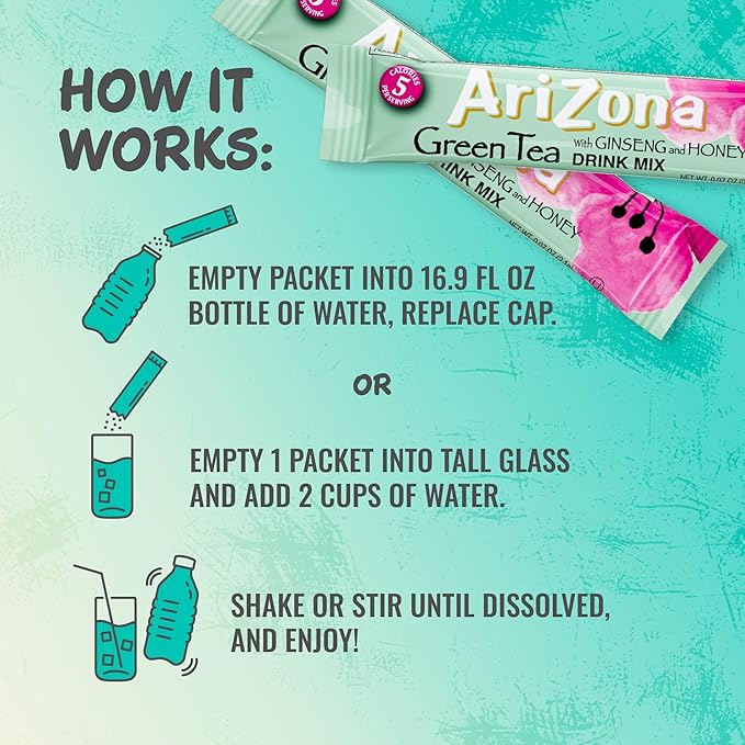 AriZona Green Tea with Ginseng and Honey - On-the-Go Powdered Drink Mix, 0.07oz 120 Count - 10ct Boxes (Pack of 12)