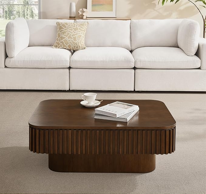 SZTHHDF Lift Top Coffee Table for Living Room,Rectangle Handmade Solid Wood Strips, Fluted Coffee Table with Hidden Storage Compartment Small Space Office Apartment (38.6" L×26.8''W×13.8''H-Walnut)