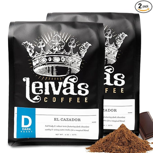 Leiva’s Dark Roast Ground Coffee (8 Oz) - Small Batch Roasted, Micro-Lot Guatemalan Beans - El Cazador Coffee Grounds w/ Vanilla, Blueberries & Chocolate Notes - Earthy, Winey Low Acidity Roast (2 Pack)