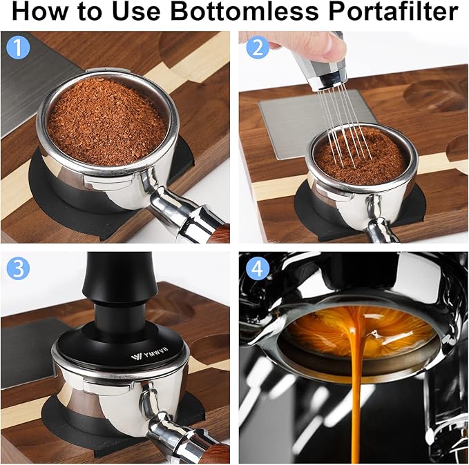 58mm Bottomless Portafilter, Professional Stainless Steel Portafilter 2 Ears for 58 Gaggia Machines- Not suitable with E61 groupheads,with Walnut Handle & Filter Basket