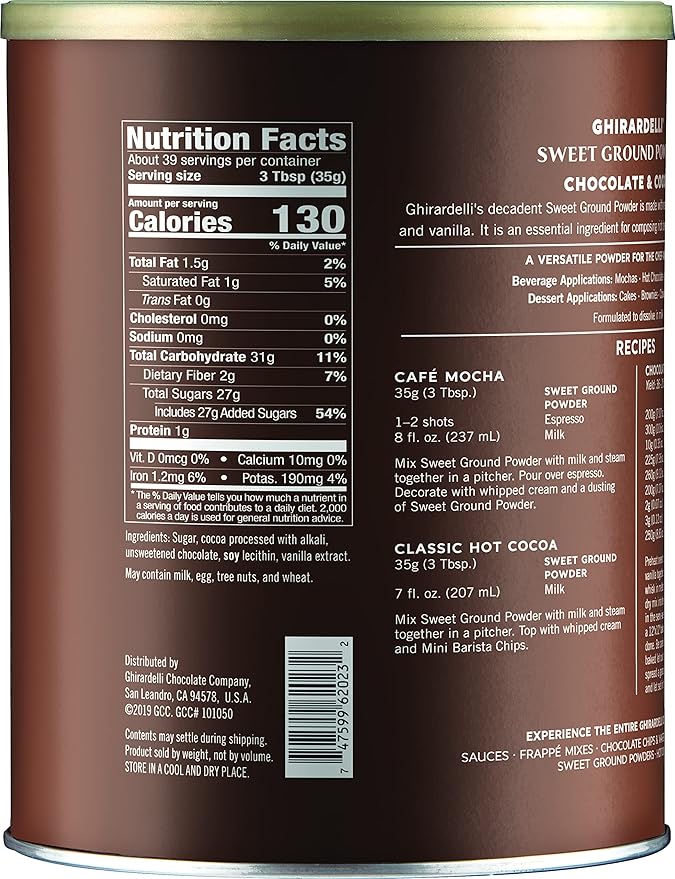 Ghirardelli Chocolate Company Sweet Ground Chocolate & Cocoa Gourmet Powder 3 lbs with Ghirardelli Stamped Barista Spoon
