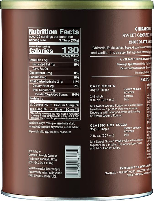 Ghirardelli Chocolate Company Sweet Ground Chocolate & Cocoa Gourmet Powder 3 lbs with Ghirardelli Stamped Barista Spoon