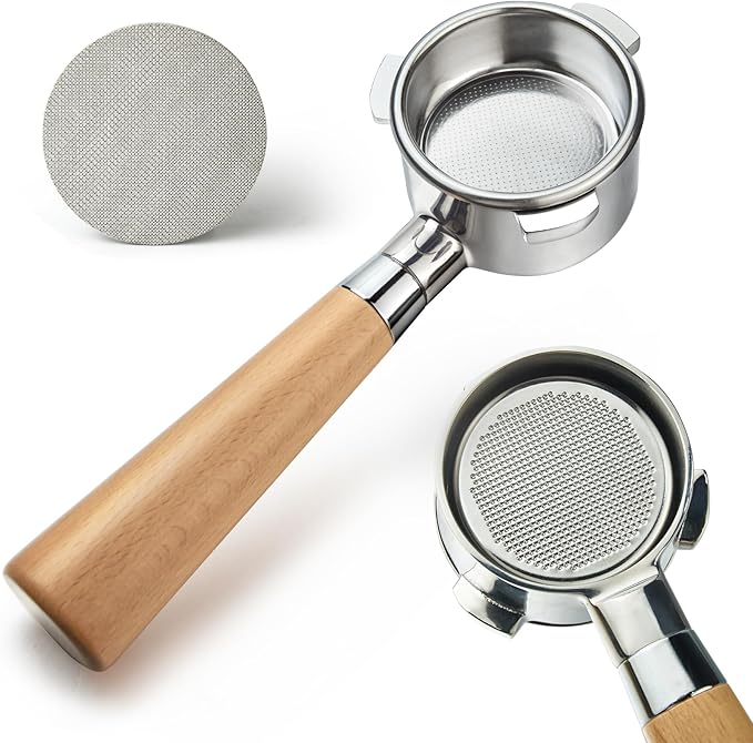 stochastic box 54 mm Bottomless Portafilter with Puck Screen, 3 Ears Espresso Portafilter Compatible with Breville Barista Express Machines,Stainless Steel Por tafilter and Maple Handle