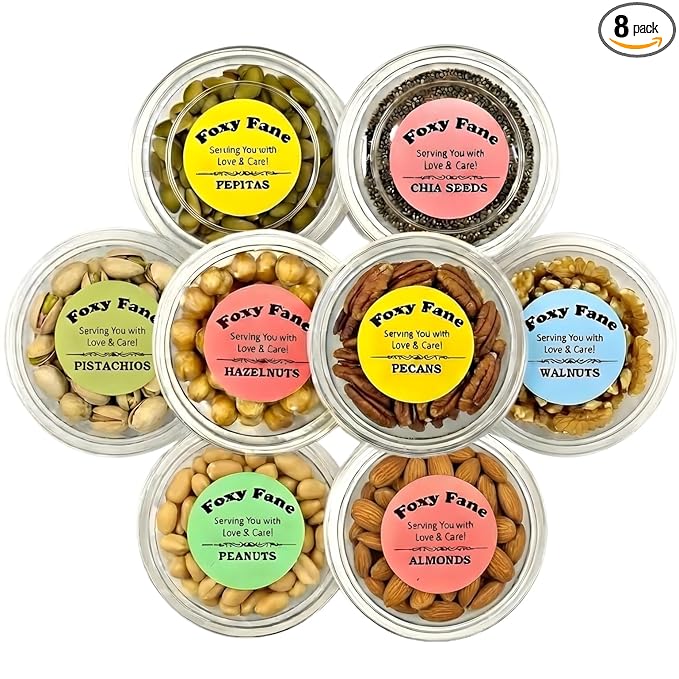Foxy Fane 8 Pack Healthy Nuts & Fruit Chips Keto Snack Box - Premium Gift Care Package filled with Low in Carbs & High in Protein Treats - 8 Individually Packed Delicious Fresh Nuts & Dried Fruit
