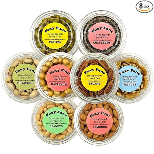 Foxy Fane 8 Pack Healthy Nuts & Fruit Chips Keto Snack Box - Premium Gift Care Package filled with Low in Carbs & High in Protein Treats - 8 Individually Packed Delicious Fresh Nuts & Dried Fruit