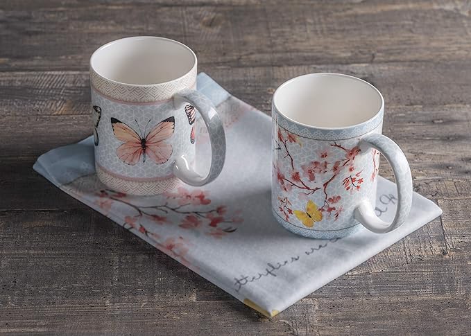 Maison d' Hermine Coffee Mug with Handles Fine Bone China Mugs Pack of Two Tea Cups for Hot Beverages Cappuccino Latte Home Restaurant Office Perfect for Gift (Blossoms In Spring, 15 Ounce)