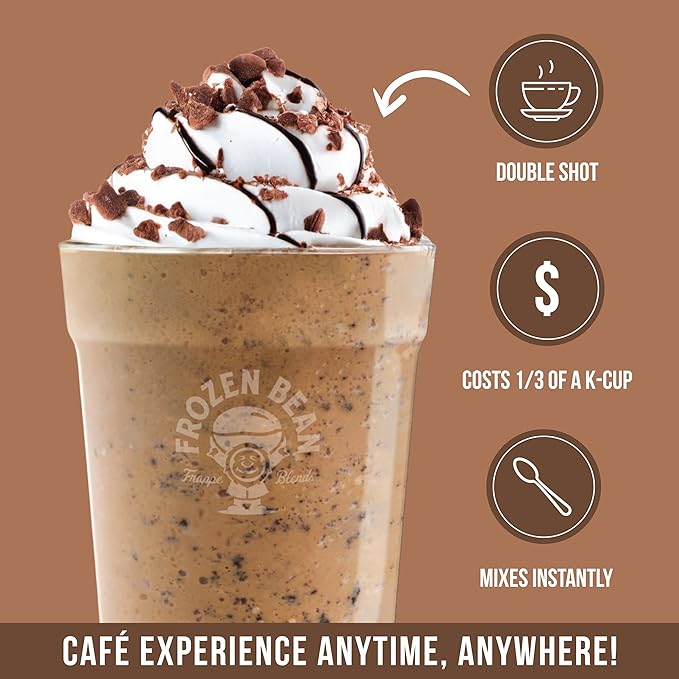 The Frozen Bean Mocha Frappe & Latte Instant Mix (20 Sticks), Made with Arabica Coffee, Double Shot Caffeine, Low Sugar & Premium Ingredients, Hot, Iced, or Blended Drinks