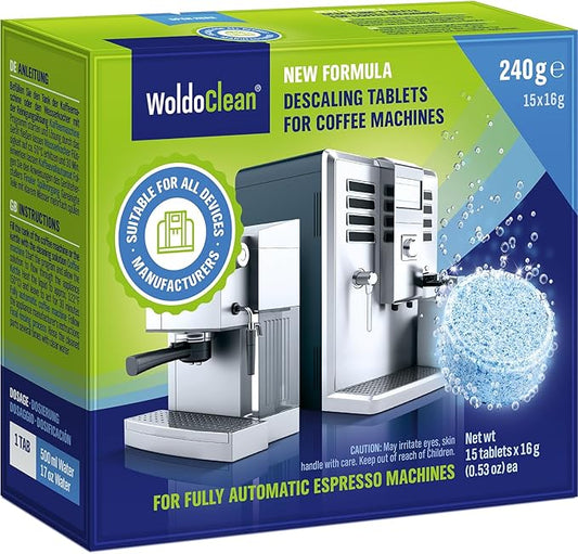 WoldoClean Coffee Machine Cleaner and descaling tablets for 15 uses – compatible with Nespresso, Keurig, Ninja, Delonghi, Miele and Coffee Maker Pot