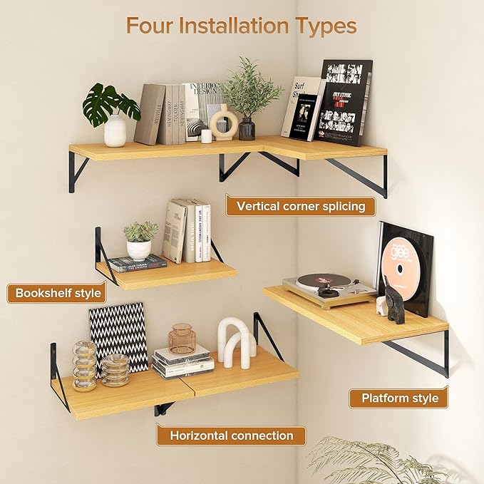 Deep Floating Shelves Wall Mounted, 30"x12" Oak Wall Shelves with Brackets Set of 2 for Bedroom, Living Room, Bathroom, Kitchen, Office - Storage & Display Shelf for Decor, Books, Plants