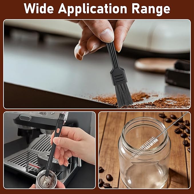 7PCS Coffee Grinder Cleaning Brush Set, Espresso Machine Cleaning Kit with Walnut Wood, Multifunctional Bristle Tools for Barista for Home Kitchen Commercial Use