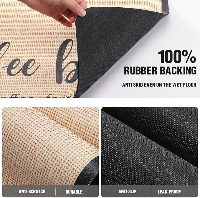 DK177 Coffee Mat - Dish Drying Mat for Kitchen Counter, Hide Stain, Absorbent with Waterproof Rubber Backing, Fit Kitchen Dish Rack Bar Accessories (Christmas Red, 24" x 16")