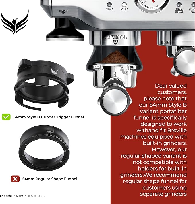 KNODOS Magnetic 54mm Dosing Funnel & Espresso Puck Screen For Breville Espresso Machine Portafilter