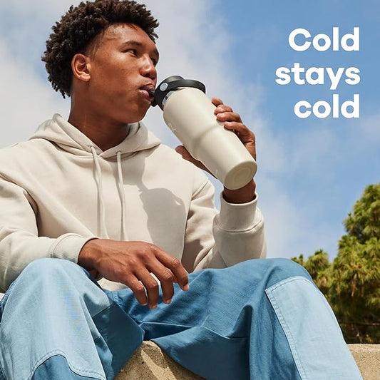 Hydro Flask Travel Water Bottle - Insulated Stainless Steel - Wide Straw Lid, Non Spill, Leakproof in 32 Oz Cascade Blue