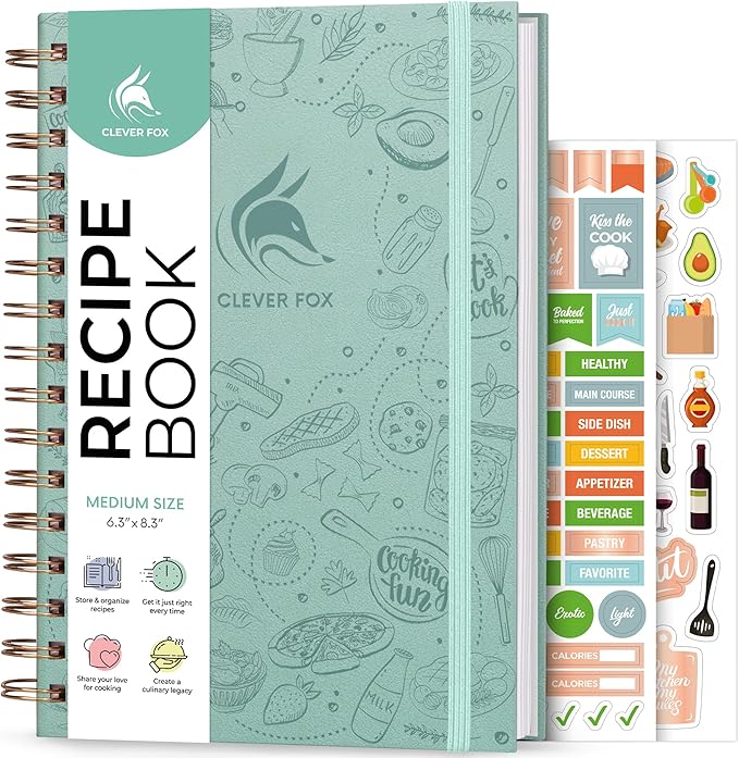 Clever Fox Recipe Book Spiral – Make Your Own Family Cookbook – Blank Recipe Notebook Organizer – Empty Cooking Journal to Write In Recipes – Medium Size, 6.3”x8.3”, Hardcover (Mint Cream)