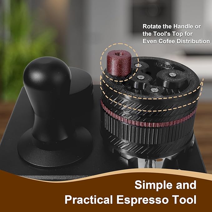 ShanSon WDT Espresso Tool with Brush Base Coffee Powder Distributor Needle WDT Tool for Barista Coffee Bar Espresso Distribution Tool,54mm,Black&Wine Red