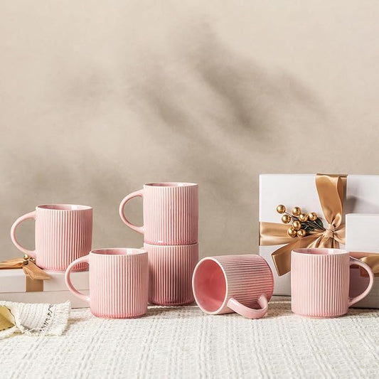 GBhome Coffee Mugs Set for 6, 12oz Coffee Cups with Handle for Man,Woman,Dad,Mom, Stoneware Mugs Sets for Coffee, Latte,Tea, Hot Cocoa, Milk, Dishwasher&Microwave Safe,Pink