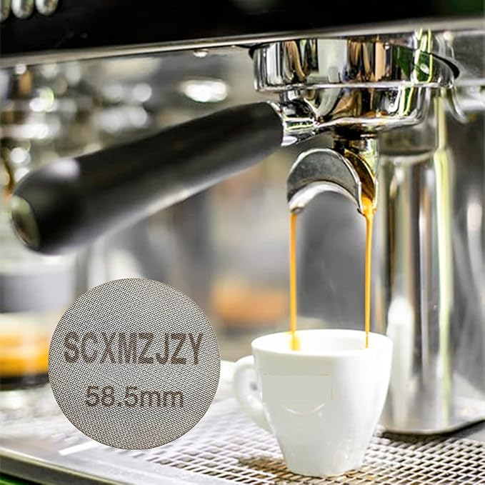 Espresso Puck Screen 58mm-58.5mm, 1.7mm Thickness, 150μm, Made of 316 Stainless Steel. This Coffee Portafilter Puck Screen is designed for Espresso Portafilter and serves as a Lower Shower Screen.