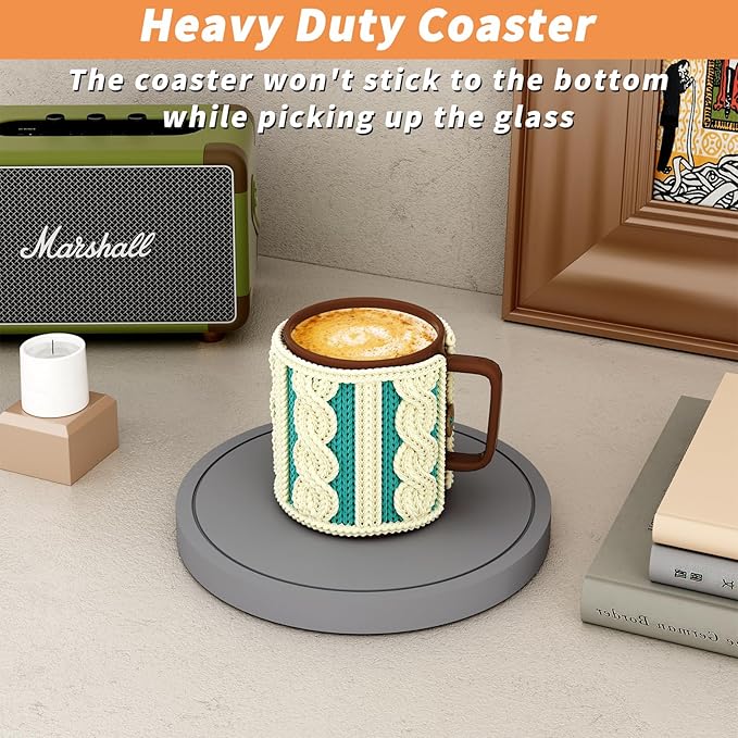Azhou 6Pcs Super Absorbent Diatomaceous Earth Coasters Set with Holder - Quick-Dry 4 Inch Grey Coasters for Drinks, Heavy Duty Stone Coaster with Velvet Base, Scratch-Proof Home Decor for Coffee Bar