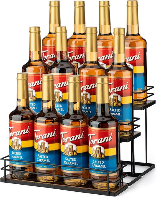 EFYSE Coffee Syrup Organizer rack, 3 Tier Syrup Holder(12 Bottle Capacity) for coffee bar syrup storage,kitchen condiment organization and wine display.