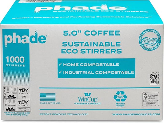 phade Eco-Friendly Cocktail and Coffee Straws/Stirrers 1,000 Count - Sustainable Marine Biodegradable Compostable Stirrer, 1 Pack