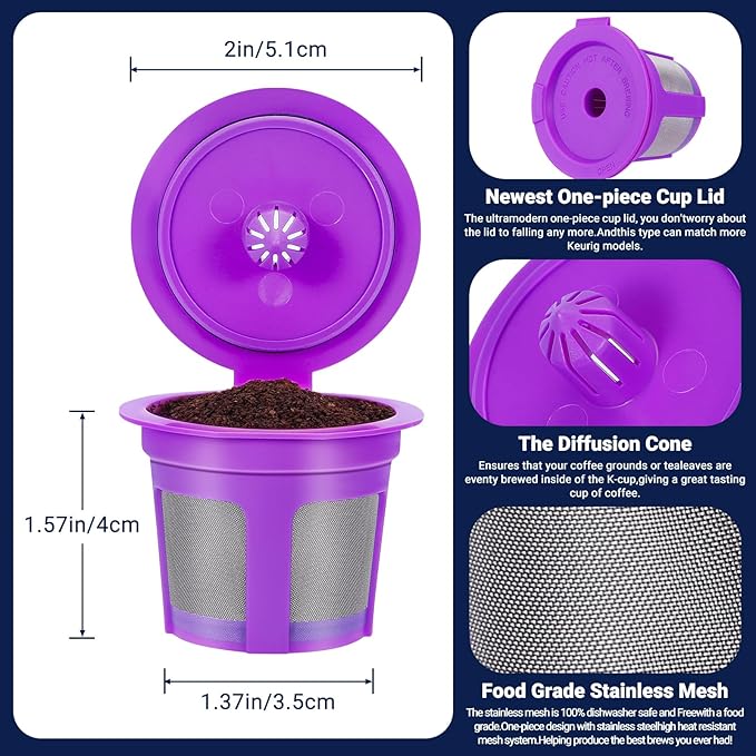 [SANYEDOU] Reusable Coffee Filters For Keurig (BPA Free) Reusable K Cup Filters Cups K Cups For Keurig 1.0+2.0 Mini K cup Refillable Pods(4pack)