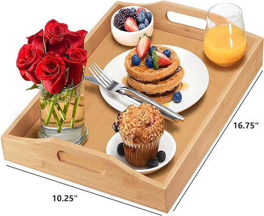 Tray with Large Handles - Bamboo Ottoman Tray, Great for Coffee Table, Couch, Tea, Bar, Breakfast, Dinner, or Any Food - Good for Parties or Bed for Eating (Home It)