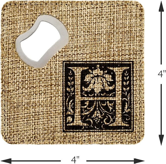 Smile Art Design Family Monogram Custom Coaster Bottle Opener Holder Burlap Material Family Name Personalized Prints Personalized Gifts House Warming Wedding Gift Rustic Decor Style7