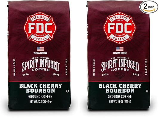 Fire Department Coffee Black Cherry Bourbon Infused Medium Roast Ground Coffee - 12 oz (2 Pack) - Non-Alcoholic - Gives Back to Firefighters - Roasted in the USA - Veteran Owned