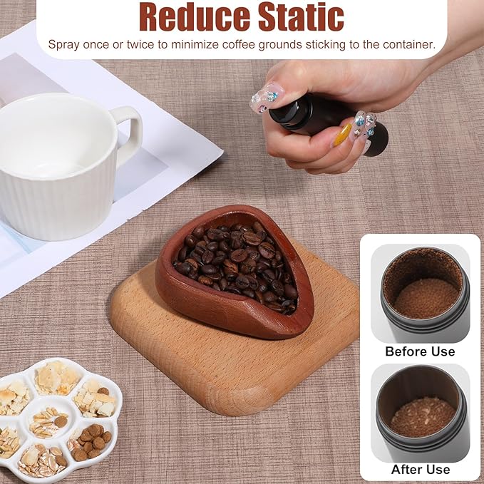 Coffee Bean Dosing Cup and Spray Bottle Kit, Wood Espresso Accessories Kit, Coffee Bar Accessories for Lovers with Static Reduction Spray